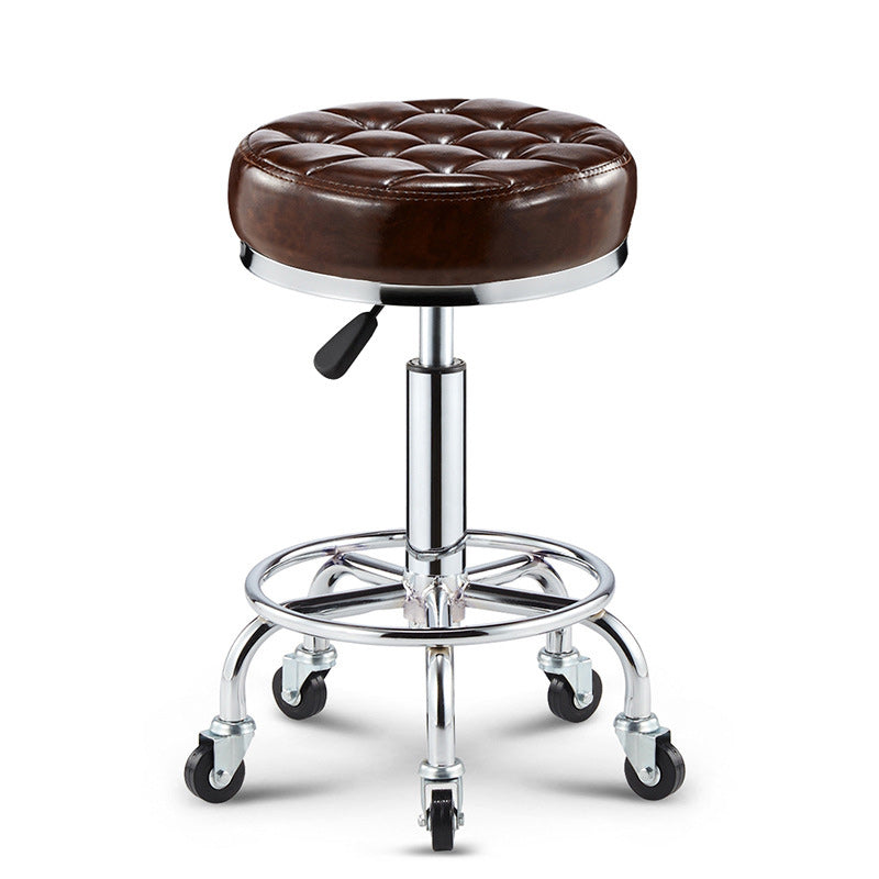 Modern Leather Checked Pattern Round Adjustable Bar Stool