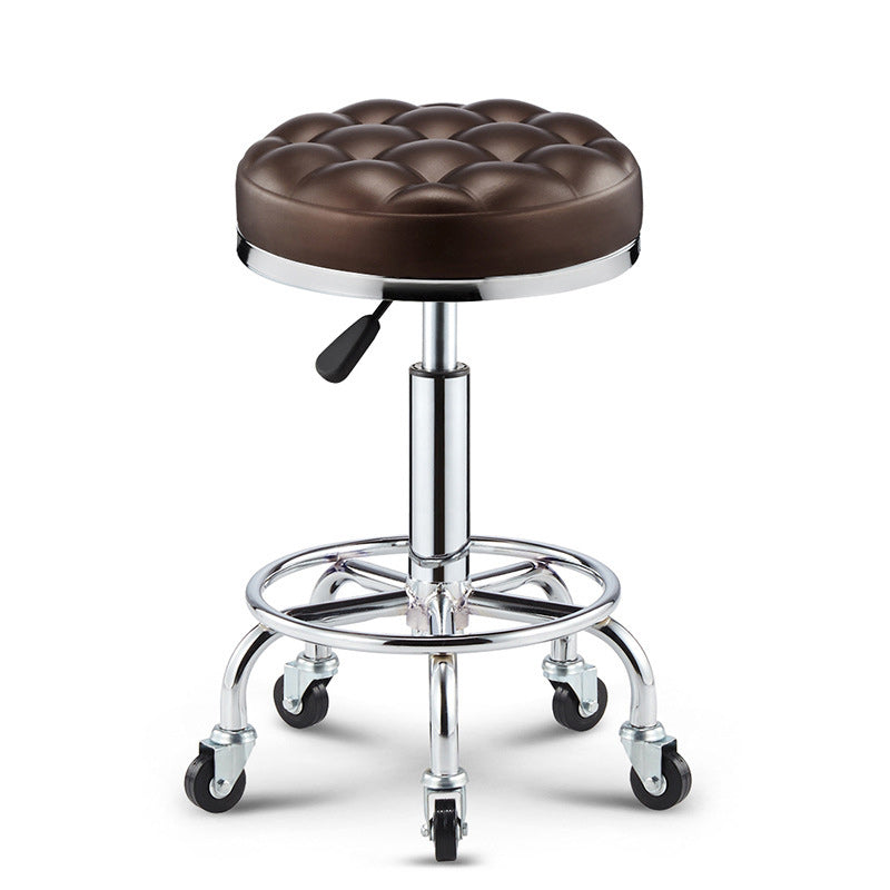 Modern Leather Checked Pattern Round Adjustable Bar Stool