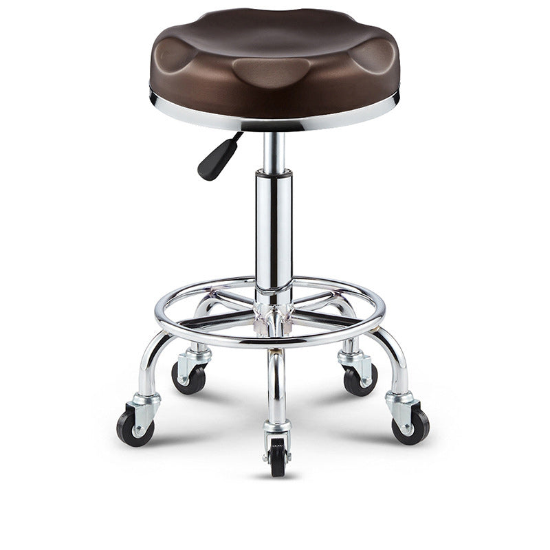 Modern Leather Checked Pattern Round Adjustable Bar Stool
