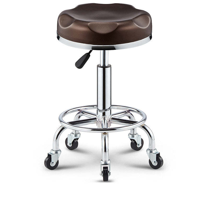 Modern Leather Checked Pattern Round Adjustable Bar Stool