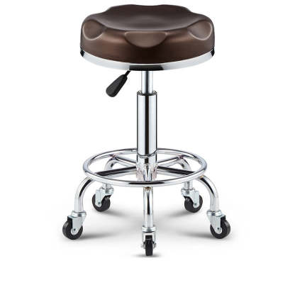 Modern Leather Checked Pattern Round Adjustable Bar Stool