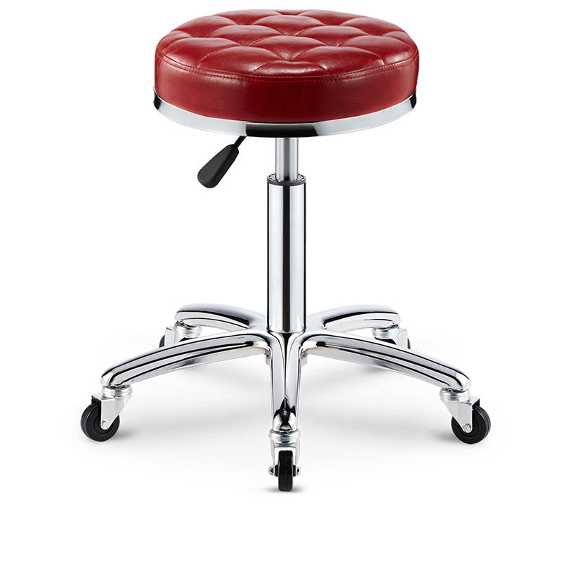 Modern Leather Checked Pattern Round Adjustable Bar Stool