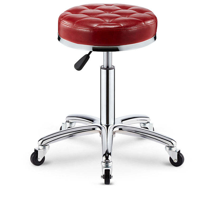 Modern Leather Checked Pattern Round Adjustable Bar Stool