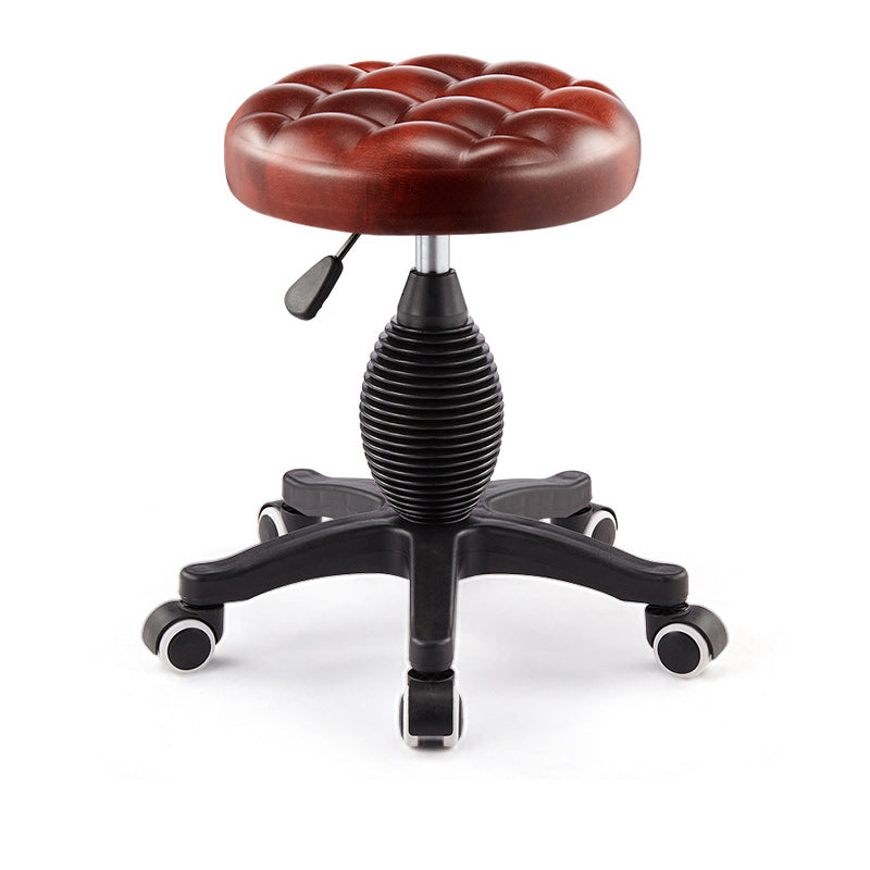 Modern Leather Checked Pattern Round Adjustable Bar Stool