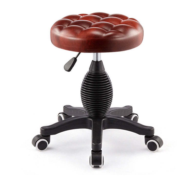 Modern Leather Checked Pattern Round Adjustable Bar Stool