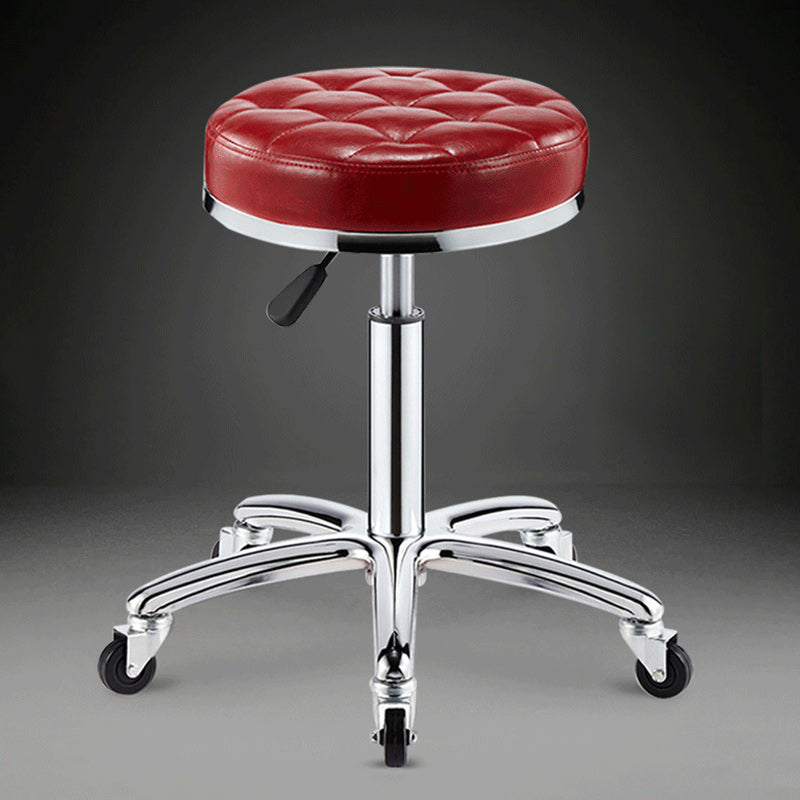 Modern Leather Checked Pattern Round Adjustable Bar Stool — White - A