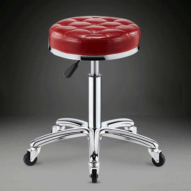 Modern Leather Checked Pattern Round Adjustable Bar Stool — White - A