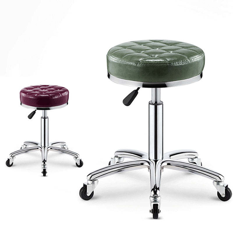 Modern Leather Checked Pattern Round Adjustable Bar Stool — Red - C