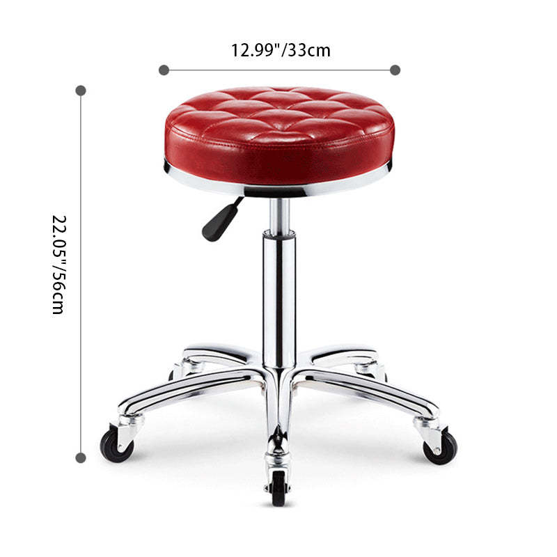 Modern Leather Checked Pattern Round Adjustable Bar Stool — Blue - B
