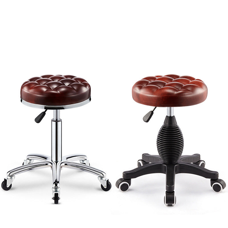 Modern Leather Checked Pattern Round Adjustable Bar Stool