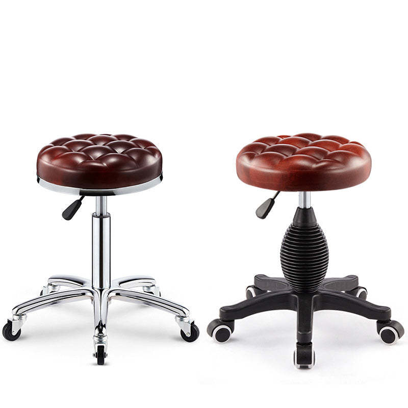 Modern Leather Checked Pattern Round Adjustable Bar Stool