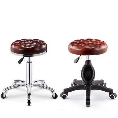 Modern Leather Checked Pattern Round Adjustable Bar Stool