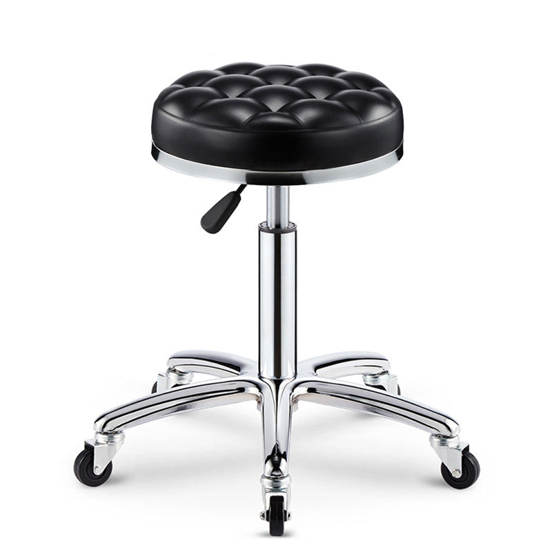 Modern Leather Checked Pattern Round Adjustable Bar Stool — Black - B