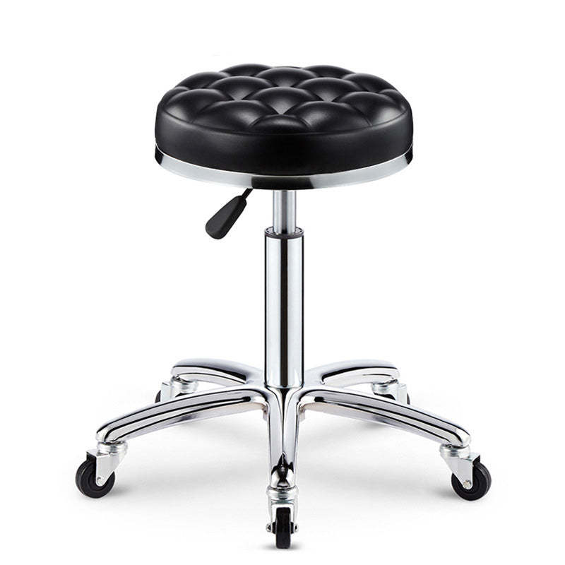 Modern Leather Checked Pattern Round Adjustable Bar Stool — Black - B