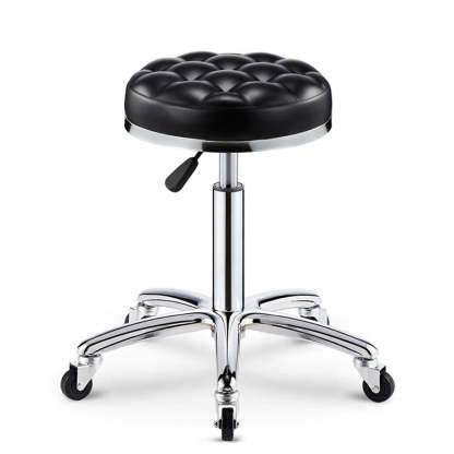 Modern Leather Checked Pattern Round Adjustable Bar Stool — Black - B