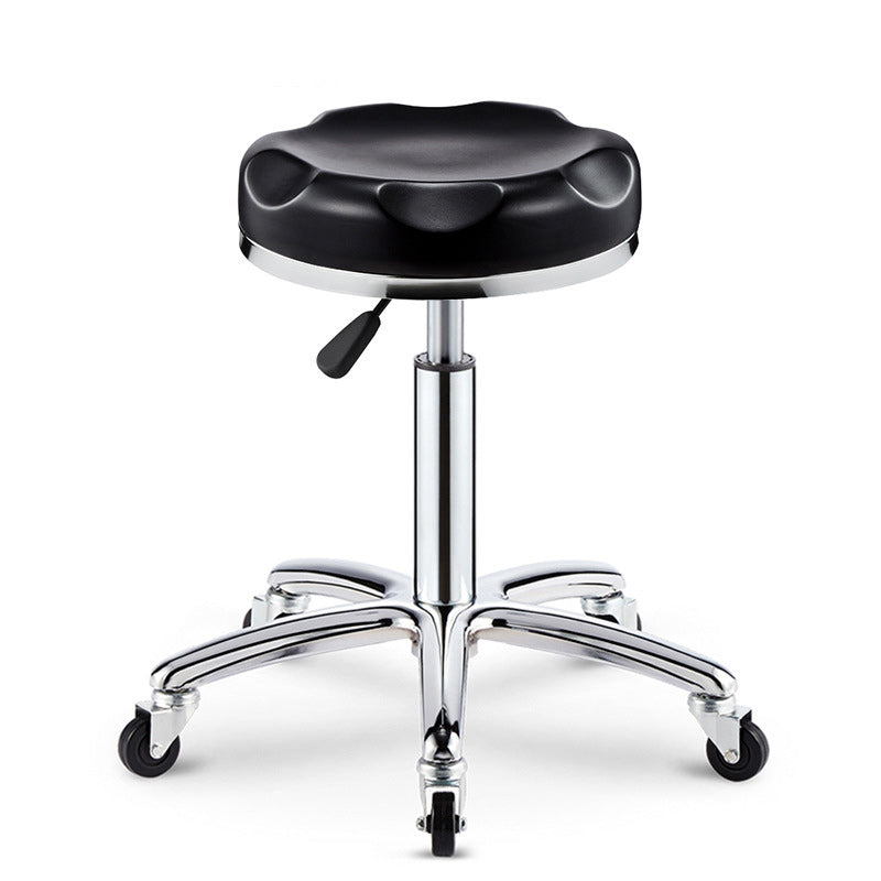 Modern Leather Checked Pattern Round Adjustable Bar Stool — Dark Red - C