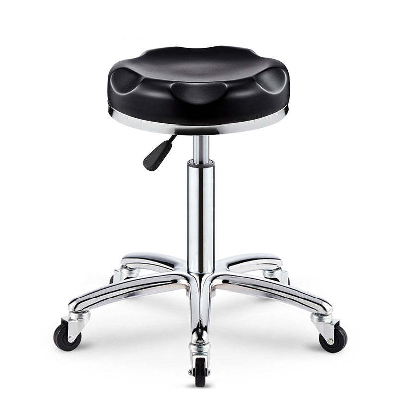 Modern Leather Checked Pattern Round Adjustable Bar Stool — Dark Red - C