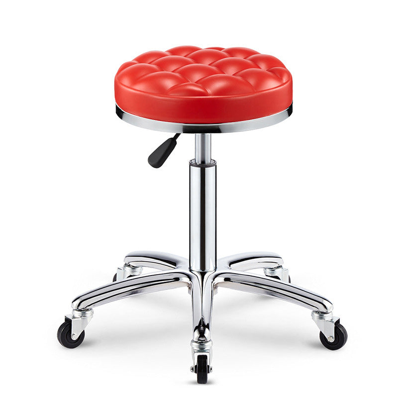 Modern Leather Checked Pattern Round Adjustable Bar Stool — Brown - C