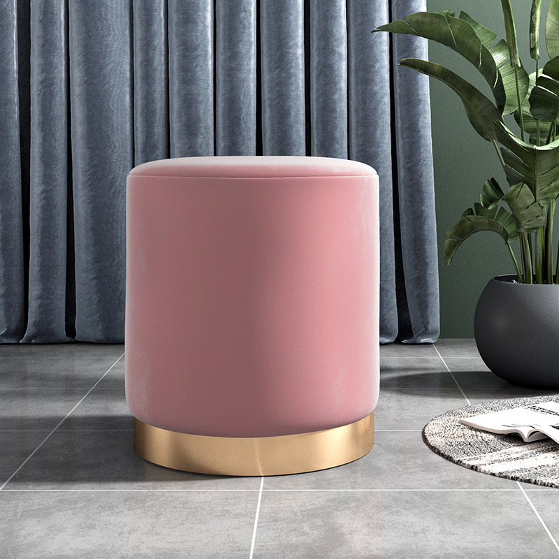 Scandinavian Velvet Iron Cylinder Footstool Backless