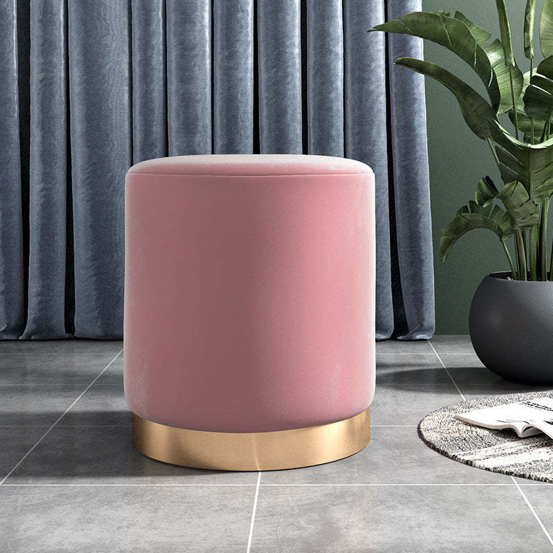 Scandinavian Velvet Iron Cylinder Footstool Backless