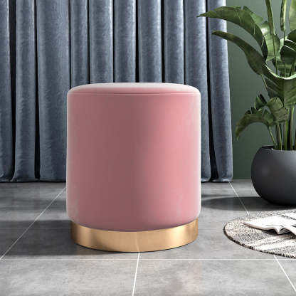 Scandinavian Velvet Iron Cylinder Footstool Backless