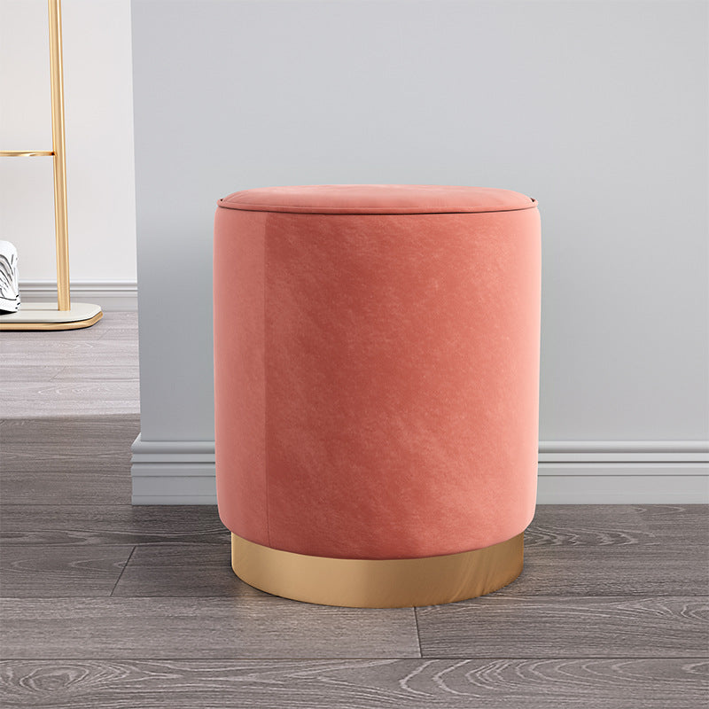 Scandinavian Velvet Iron Cylinder Footstool Backless — Coral Red - Velvet