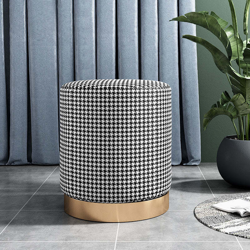 Scandinavian Velvet Iron Cylinder Footstool Backless — Black & White - Fabric