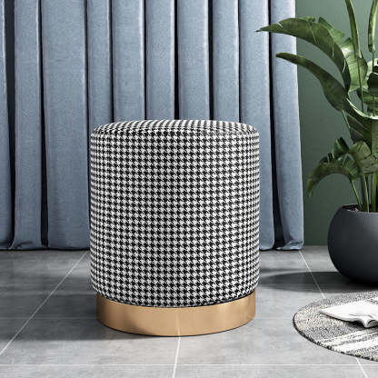 Scandinavian Velvet Iron Cylinder Footstool Backless — Black & White - Fabric