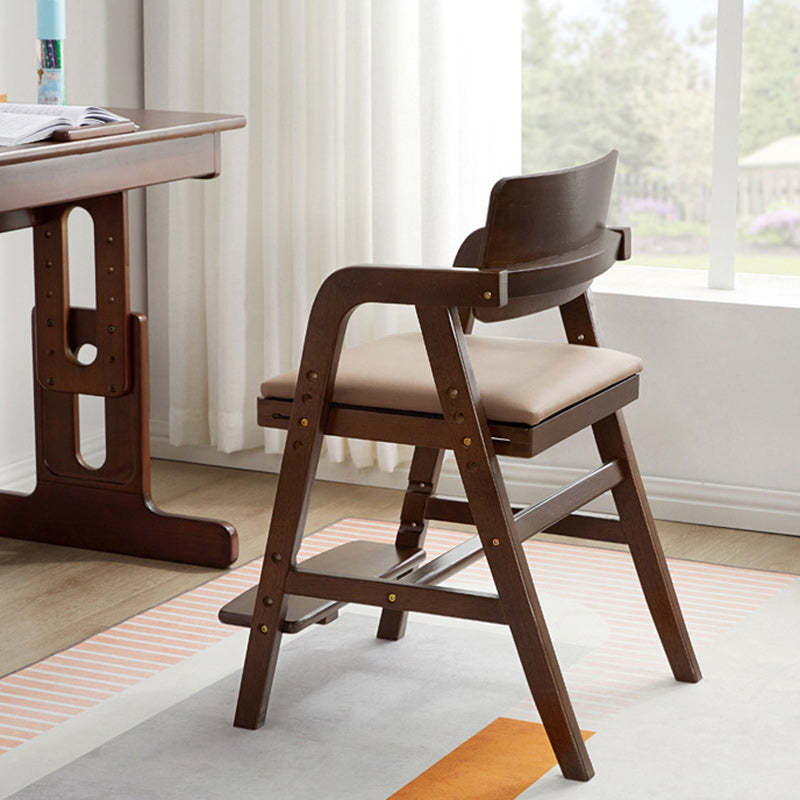 Modern Kids Rubber Wood Fabric Adjustable Desk Chair — A - Brown Cushion / Wood Color