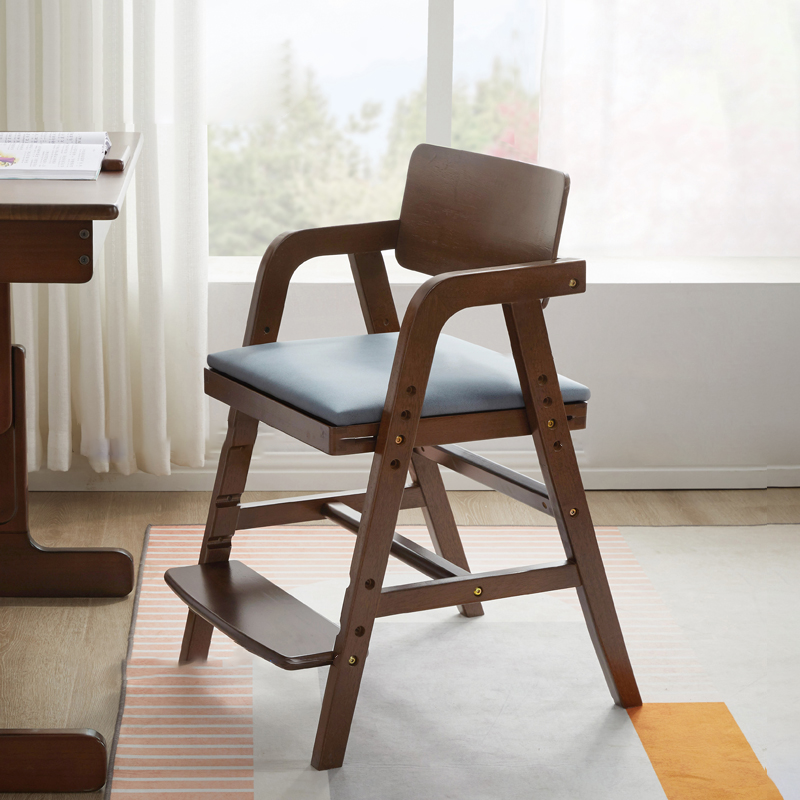 Modern Kids Rubber Wood Fabric Adjustable Desk Chair — A - Brown Cushion / Walnut Color
