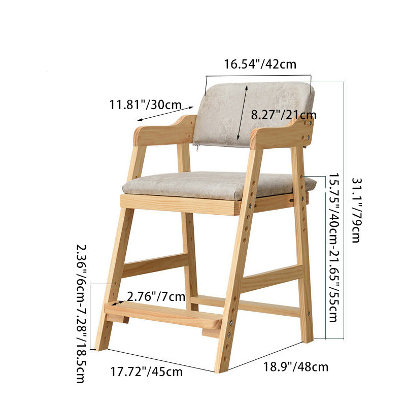 Modern Kids Rubber Wood Fabric Adjustable Desk Chair — B - Blue Cushion / Wood Color