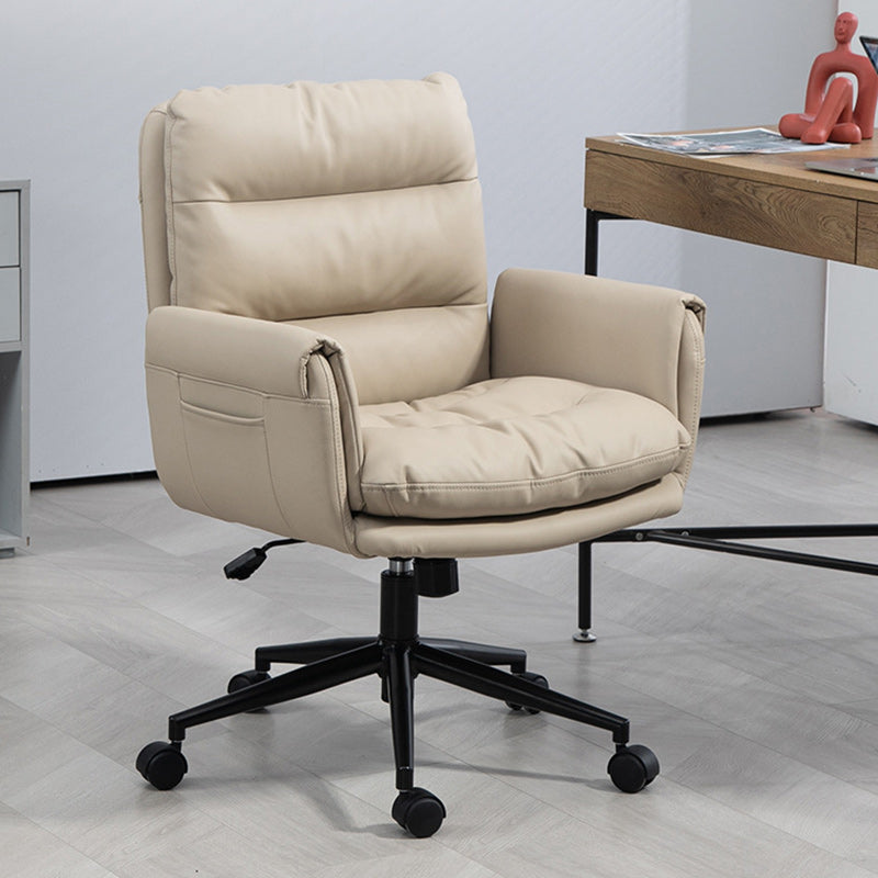Minimalist Leather Steel Adjustable Desk Chair — With Wheel