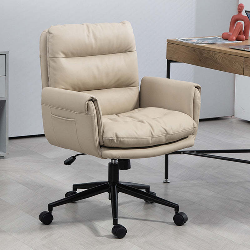 Minimalist Leather Steel Adjustable Desk Chair — With Wheel