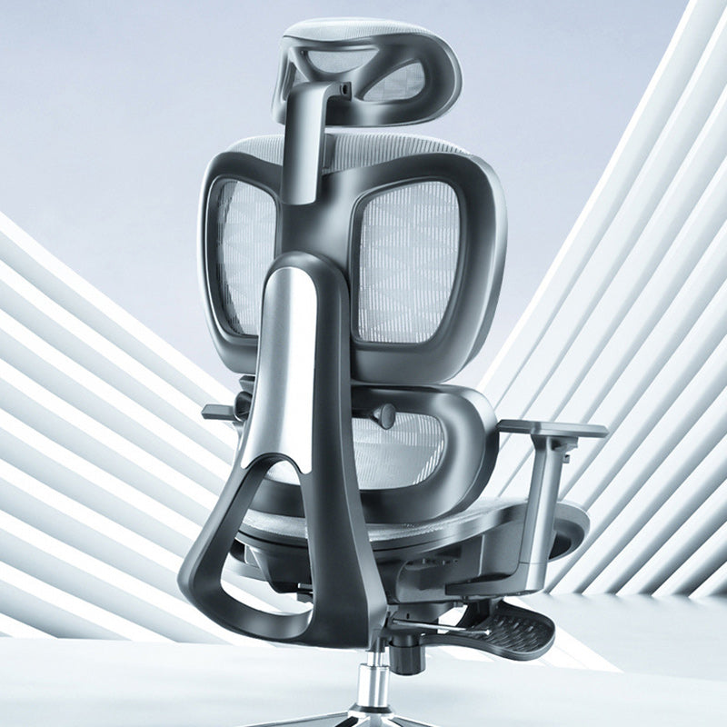 Modern Mesh Aluminum Ventilated Desk Chair — With Footrest / Cotton / White - Black