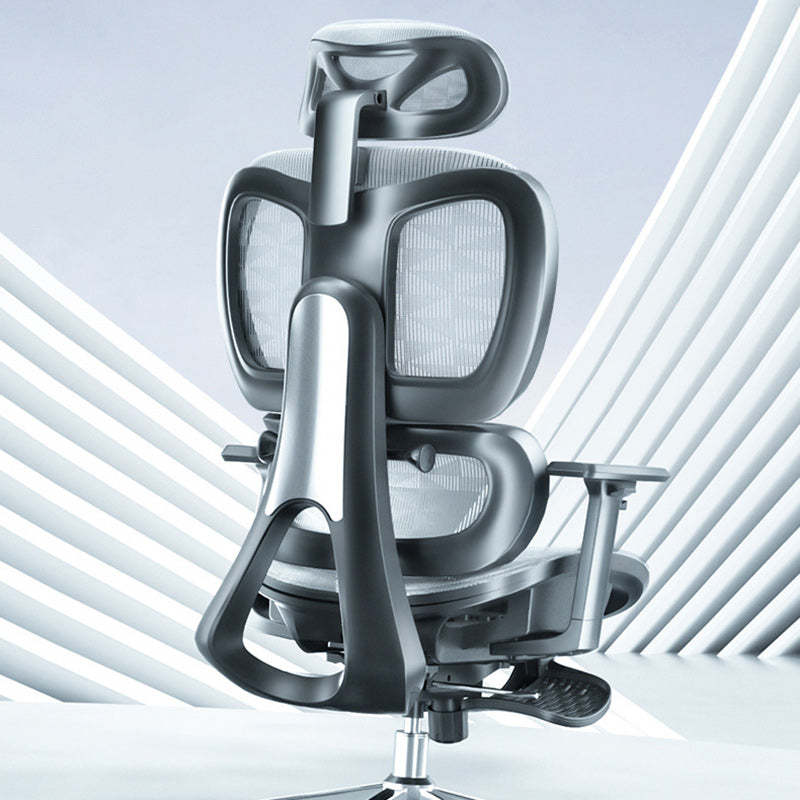 Modern Mesh Aluminum Ventilated Desk Chair — With Footrest / Cotton / White - Black