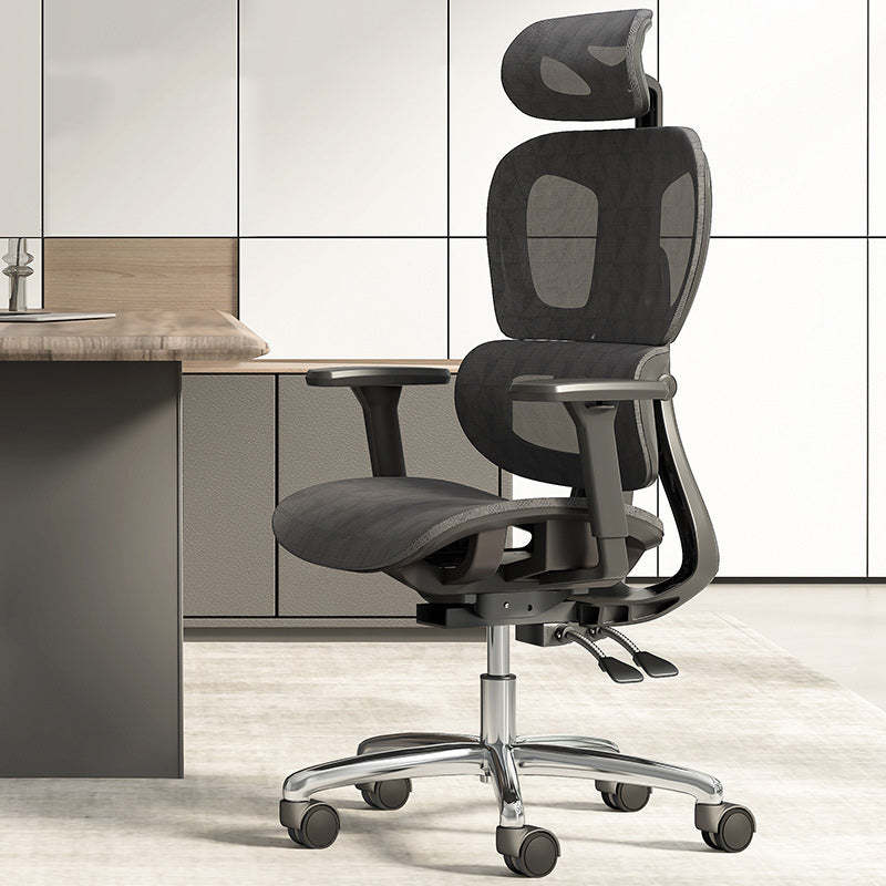 Minimalist ventilated mesh gray aluminum office chairs, Lighom — Without Footrest / Black