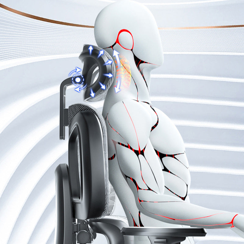 Modern Mesh Aluminum Ventilated Desk Chair — With Footrest / Cotton / White - Gray