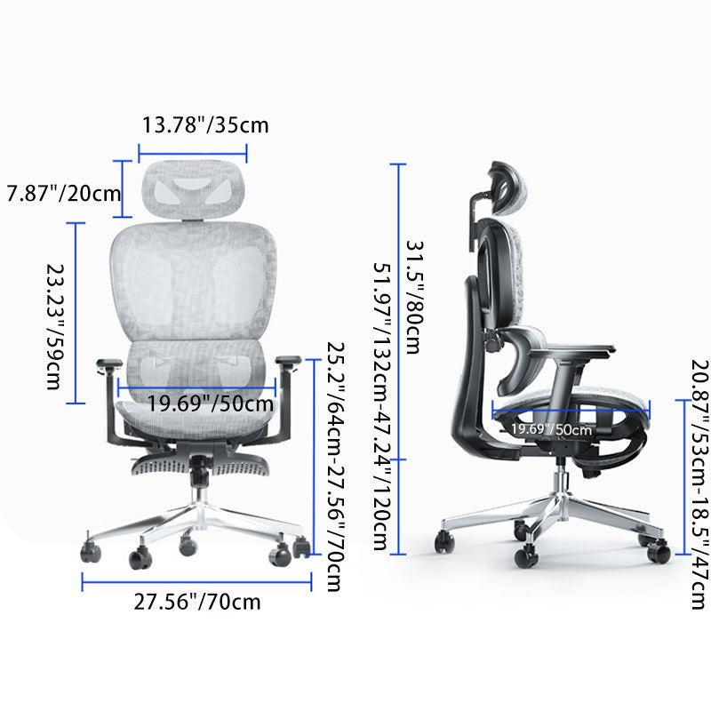 Modern Mesh Aluminum Ventilated Desk Chair — Without Footrest / Cotton / Black - Gray