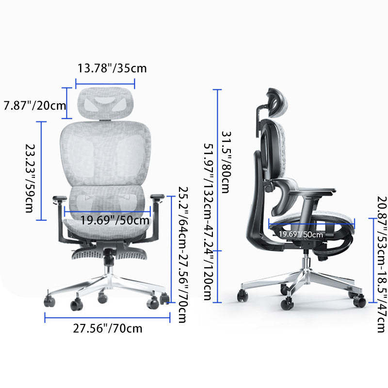 Modern Mesh Aluminum Ventilated Desk Chair — Without Footrest / Cotton / Black - Gray