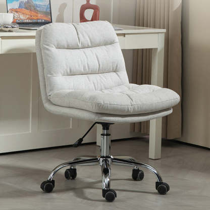 Minimalist Fabric Steel Movable Desk Chair — White