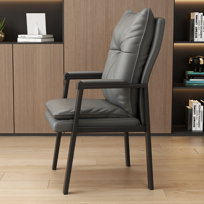Chinese Leather Cotton Steel Dining Chair — Brown