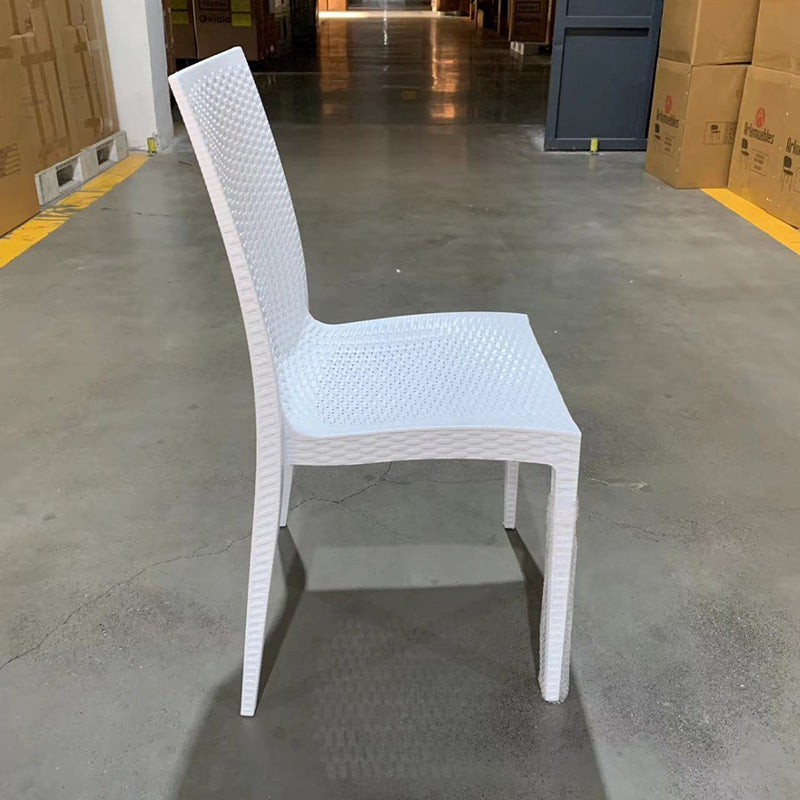 Minimalist Woven Plastic Stackable Dining Chair — White