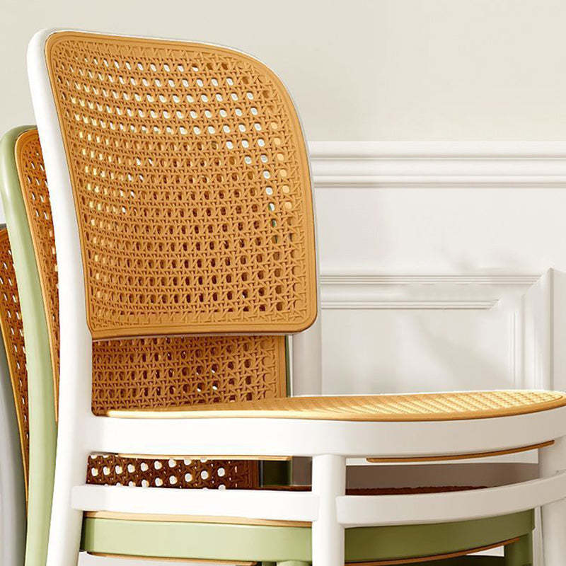 Scandinavian Woven Tritan Stackable Dining Chair — White Leg & Gray Seat