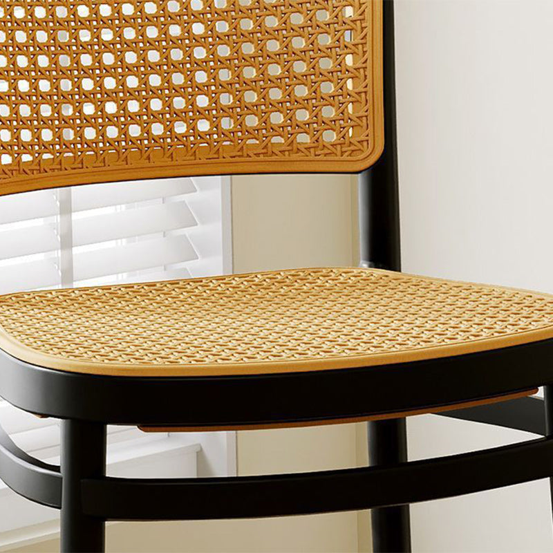 Scandinavian Woven Tritan Stackable Dining Chair — Blue Leg & Wood Color Seat