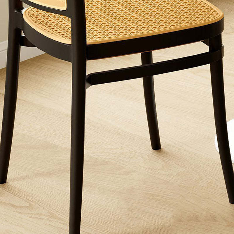 Scandinavian Woven Tritan Stackable Dining Chair — Green Leg & Wood Color Seat