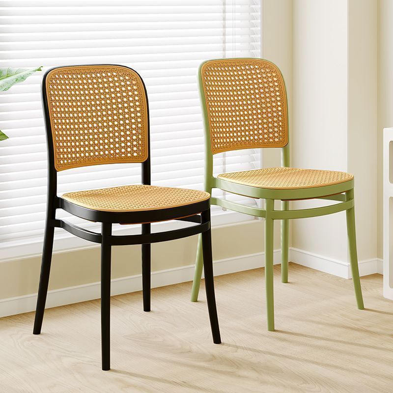 Scandinavian Woven Tritan Stackable Dining Chair — White Leg & Wood Color Seat