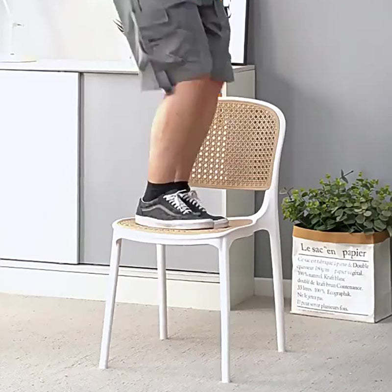 Scandinavian Woven Tritan Stackable Dining Chair — White Leg & Red Seat