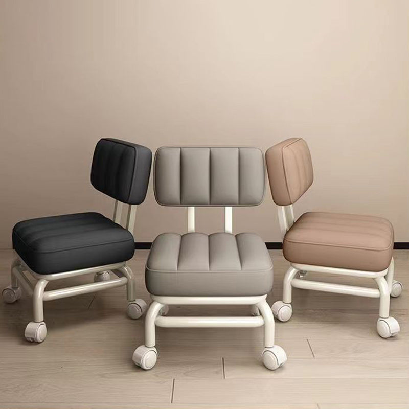 Minimalist Leather Metal Low Stool — Orange