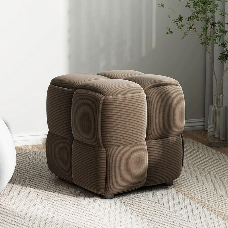 Scandinavian Corduroy Wood Cube Low Stool — Dark Blue
