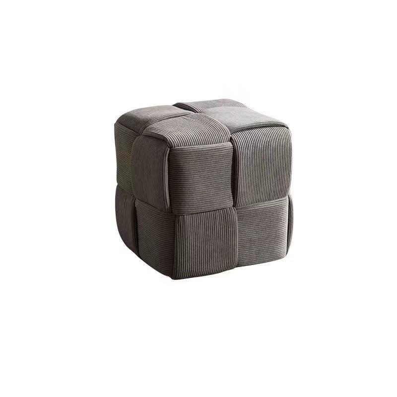 Scandinavian Corduroy Wood Cube Low Stool